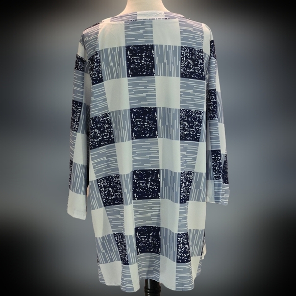 Navy & White Checkered Henley Style Button Up Print Tunic 3/4 Sleeve Women’s 3XL - Picture 2 of 10